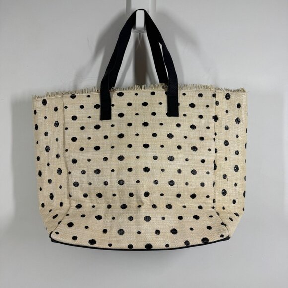 Boho Stylish Polka Dot Tote Bag Cream Black Raffia Straw Summer Beach Bag - Picture 8 of 16